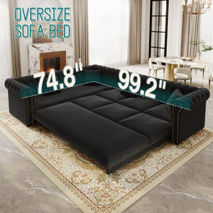 English Elm 115.3 Chesterfield Velvet Sleeper Sectional with Tufted Back Gold Trim Rolled Arms Black W1885S00576