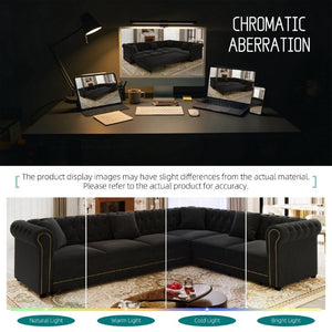 English Elm 115.3 Chesterfield Velvet Sleeper Sectional with Tufted Back Gold Trim Rolled Arms Black W1885S00576