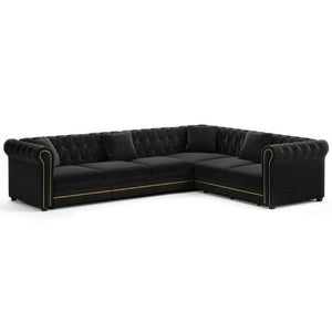 English Elm 115.3 Chesterfield Velvet Sleeper Sectional with Tufted Back Gold Trim Rolled Arms Black W1885S00576