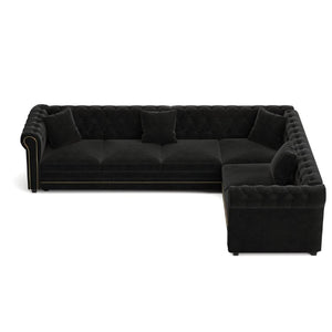 English Elm 115.3 Chesterfield Velvet Sleeper Sectional with Tufted Back Gold Trim Rolled Arms Black W1885S00576