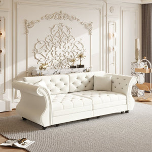 English Elm 83.8 Inch Chesterfield Sleeper Sofa Velvet Flower Tufted Roll Arm Living Room Couch W1885S00612