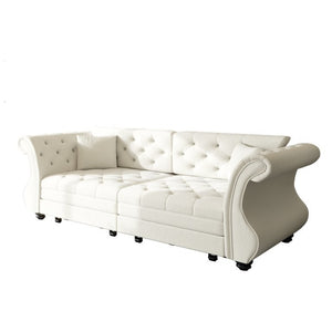 English Elm 83.8 Inch Chesterfield Sleeper Sofa Velvet Flower Tufted Roll Arm Living Room Couch W1885S00612