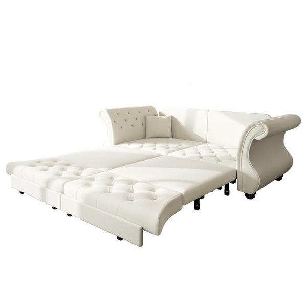 English Elm 83.8 Inch Chesterfield Sleeper Sofa Velvet Flower Tufted Roll Arm Living Room Couch W1885S00612