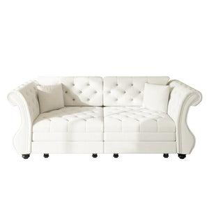 English Elm 83.8 Inch Chesterfield Sleeper Sofa Velvet Flower Tufted Roll Arm Living Room Couch W1885S00612
