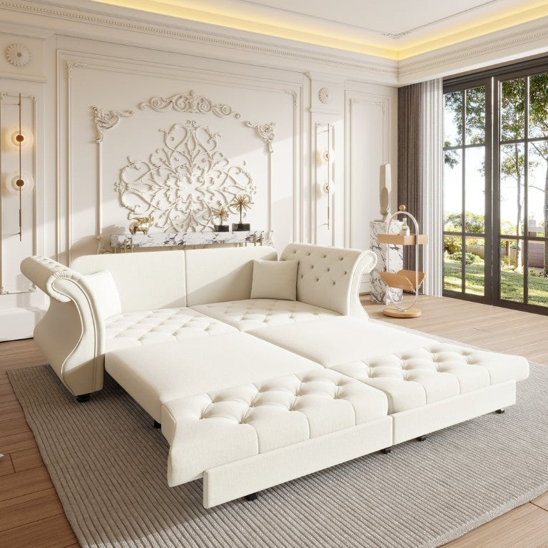 English Elm 83.8 Inch Chesterfield Sleeper Sofa Velvet Flower Tufted Roll Arm Living Room Couch W1885S00612