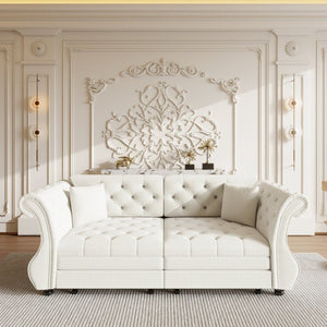 English Elm 83.8 Inch Chesterfield Sleeper Sofa Velvet Flower Tufted Roll Arm Living Room Couch W1885S00612