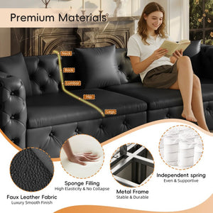 English Elm 89 Inch Convertible Faux Leather Sleeper Sofa Tufted 4 Seat Living Room Couch Black W1885S00613