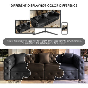 English Elm 89 Inch Convertible Faux Leather Sleeper Sofa Tufted 4 Seat Living Room Couch Black W1885S00613