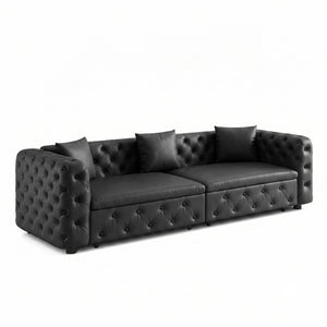 English Elm 89 Inch Convertible Faux Leather Sleeper Sofa Tufted 4 Seat Living Room Couch Black W1885S00613