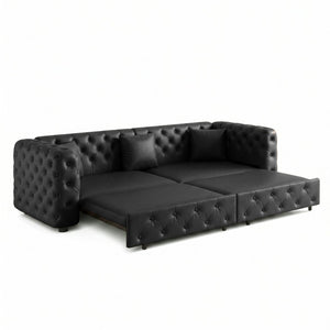 English Elm 89 Inch Convertible Faux Leather Sleeper Sofa Tufted 4 Seat Living Room Couch Black W1885S00613