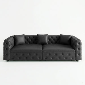 English Elm 89 Inch Convertible Faux Leather Sleeper Sofa Tufted 4 Seat Living Room Couch Black W1885S00613