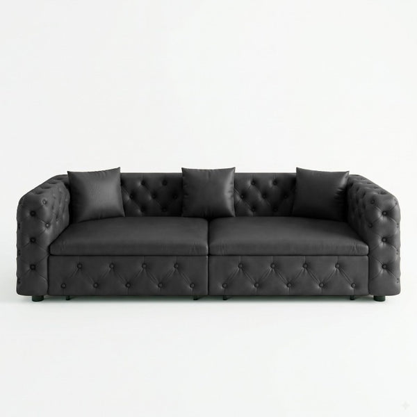 English Elm 89 Inch Convertible Faux Leather Sleeper Sofa Tufted 4 Seat Living Room Couch Black W1885S00613