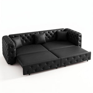 English Elm 89 Inch Convertible Faux Leather Sleeper Sofa Tufted 4 Seat Living Room Couch Black W1885S00613