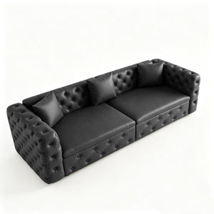 English Elm 89 Inch Convertible Faux Leather Sleeper Sofa Tufted 4 Seat Living Room Couch Black W1885S00613