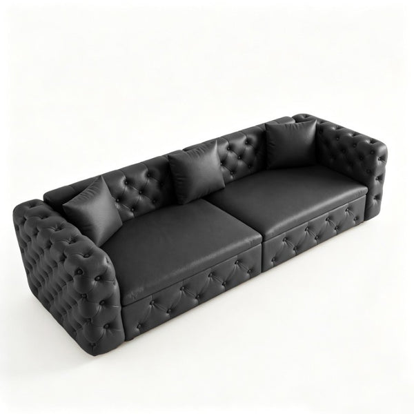 English Elm 89 Inch Convertible Faux Leather Sleeper Sofa Tufted 4 Seat Living Room Couch Black W1885S00613