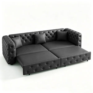 English Elm 89 Inch Convertible Faux Leather Sleeper Sofa Tufted 4 Seat Living Room Couch Black W1885S00613