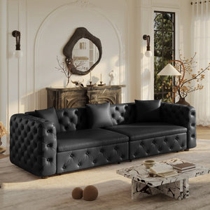 English Elm 89 Inch Convertible Faux Leather Sleeper Sofa Tufted 4 Seat Living Room Couch Black W1885S00613