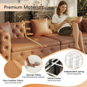 English Elm 89 Inch Convertible Faux Leather Sleeper Sofa Tufted 4 Seat Living Room Couch Brown Yellow W1885S00614