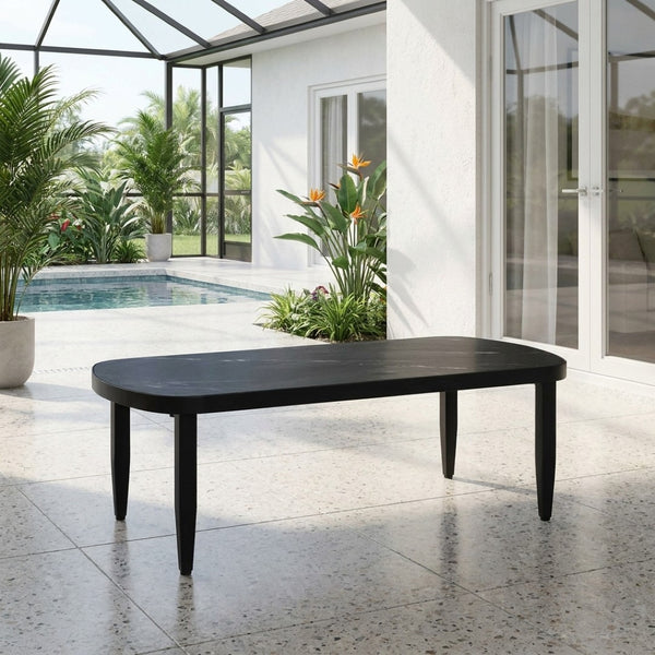 English Elm Modern Outdoor Arc Coffee Table Sintered Stone Top Aluminum Frame Patio Lounge W1886P502215