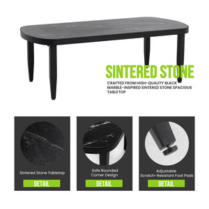 English Elm Modern Outdoor Arc Coffee Table Sintered Stone Top Aluminum Frame Patio Lounge W1886P502215