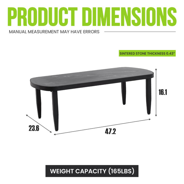 English Elm Modern Outdoor Arc Coffee Table Sintered Stone Top Aluminum Frame Patio Lounge W1886P502215