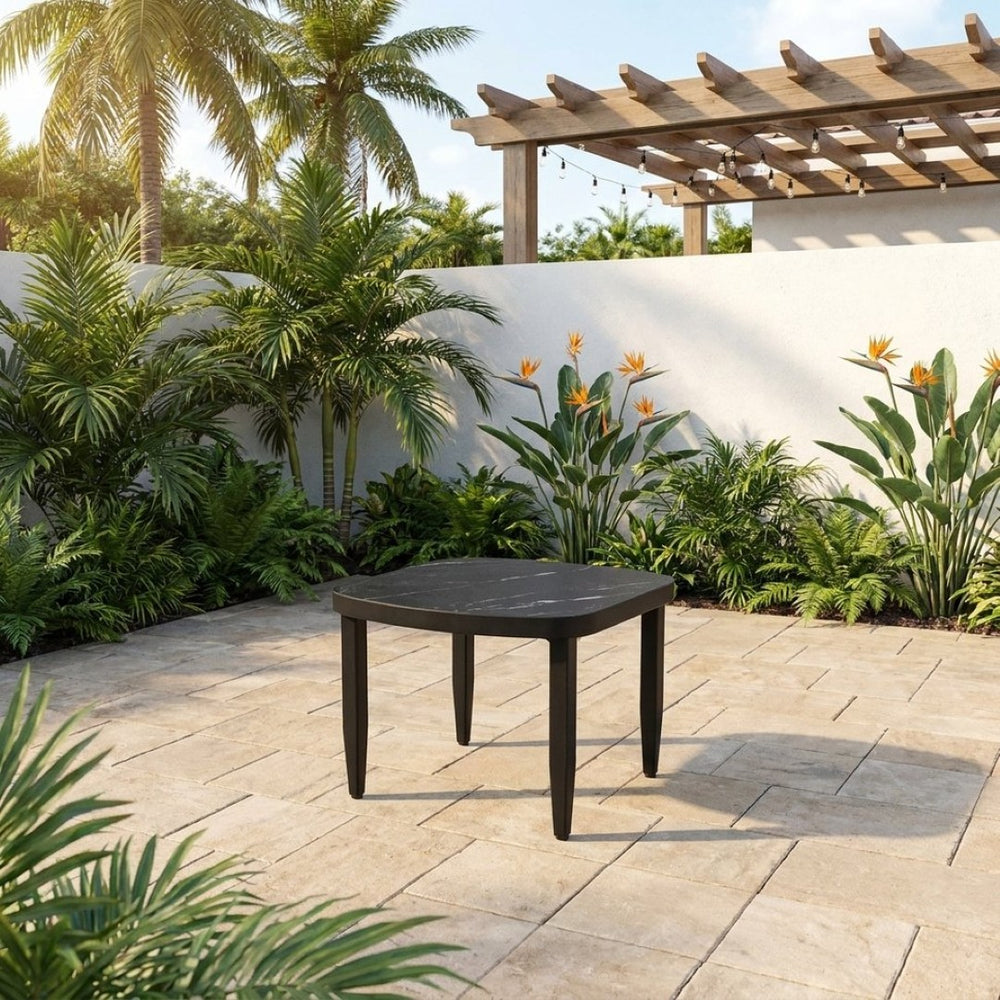 English Elm Modern Outdoor Square Side Table Sintered Stone Top Aluminum Frame Weatherproof Patio W1886P502226