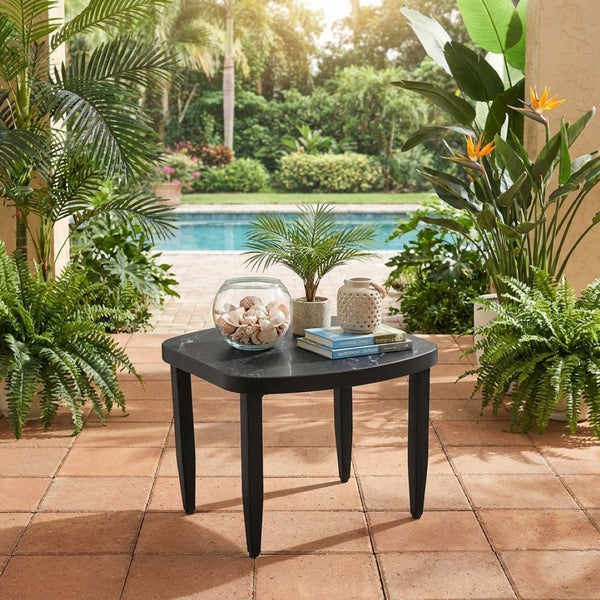 English Elm Modern Outdoor Square Side Table Sintered Stone Top Aluminum Frame Weatherproof Patio W1886P502226