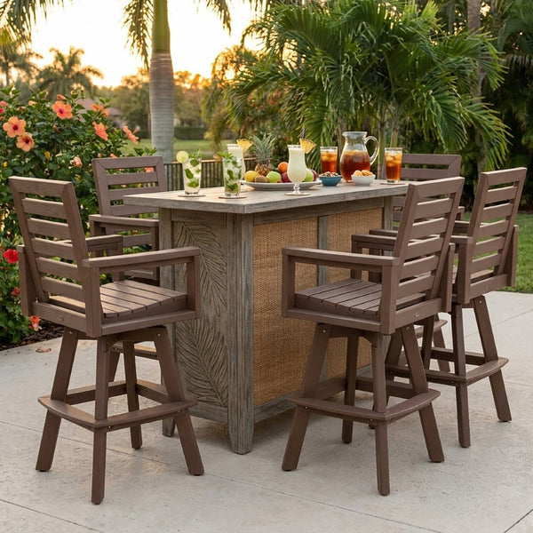 English Elm Outdoor Hdpe Swivel Barstools with Ladderback Design for Deck Poolside Porch Use W1886P517492
