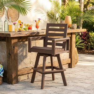 English Elm Outdoor Hdpe Swivel Barstools with Ladderback Design for Deck Poolside Porch Use W1886P517492