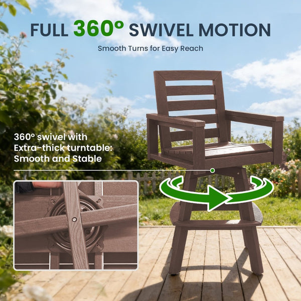 English Elm Outdoor Hdpe Swivel Barstools with Ladderback Design for Deck Poolside Porch Use W1886P517492