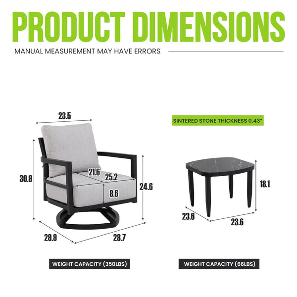 English Elm 3pc Outdoor Aluminum Swivel Chat Set Sunbrella Cushions Sintered Stone Table Patio W1886S00046