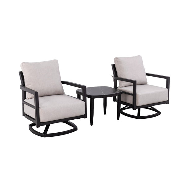 English Elm 3pc Outdoor Aluminum Swivel Chat Set Sunbrella Cushions Sintered Stone Table Patio W1886S00046
