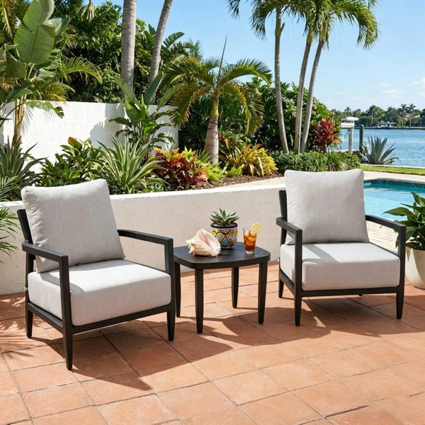 English Elm 3pc Outdoor Aluminum Chat Set with Sintered Stone Table and Sunbrella Cushions W1886S00047