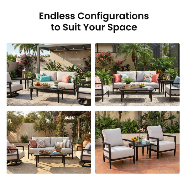 English Elm 3pc Outdoor Aluminum Chat Set with Sintered Stone Table and Sunbrella Cushions W1886S00047