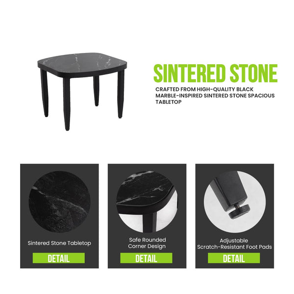 English Elm 3pc Outdoor Aluminum Chat Set with Sintered Stone Table and Sunbrella Cushions W1886S00047