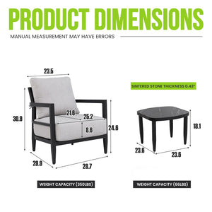 English Elm 3pc Outdoor Aluminum Chat Set with Sintered Stone Table and Sunbrella Cushions W1886S00047