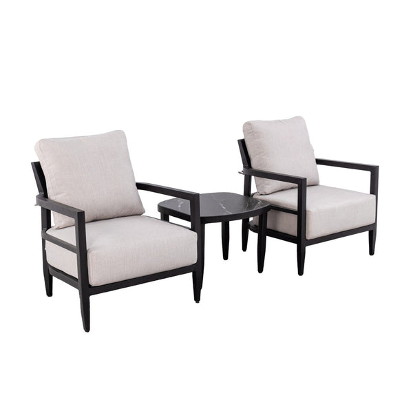 English Elm 3pc Outdoor Aluminum Chat Set with Sintered Stone Table and Sunbrella Cushions W1886S00047