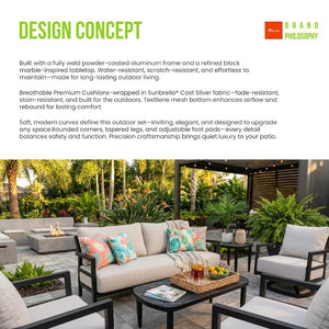 English Elm 6pc Outdoor Aluminum Conversation Set Swivel Chairs Sintered Stone Sunbrella Cushions W1886S00048