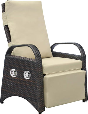 English Elm Outdoor HDPE Wicker Reclining Lounge Chair with Folding Side Table and Plush Cushion Khaki W1889P545639