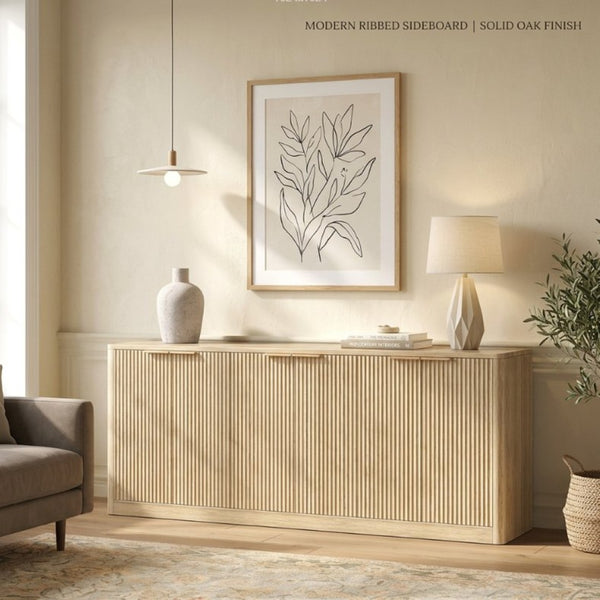 English Elm Natural Wood Farmhouse Buffet Sideboard with Slatted Doors Six Storage Compartments W1903P414258