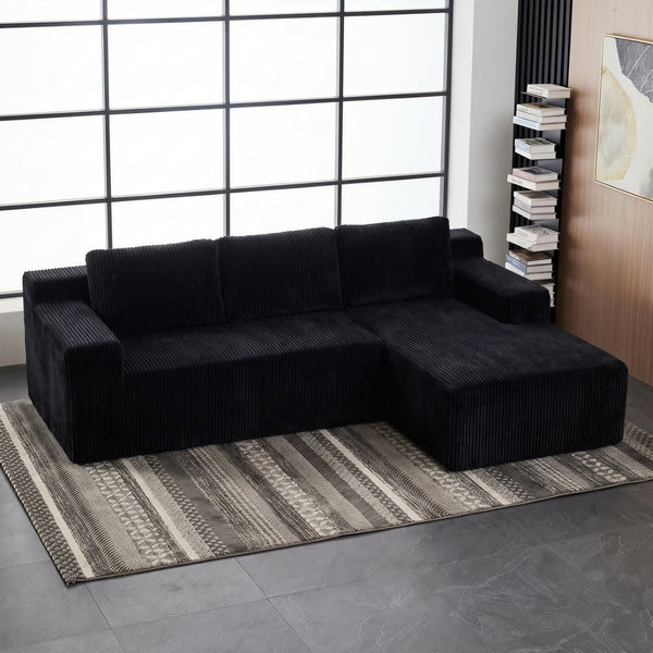 English Elm Corduroy Modular Floor Sectional Low Profile L Shaped Sofa for Living Room Lounge W1919P514107