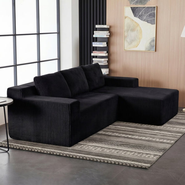 English Elm Corduroy Modular Floor Sectional Low Profile L Shaped Sofa for Living Room Lounge W1919P514107