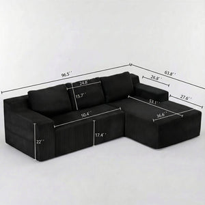 English Elm Corduroy Modular Floor Sectional Low Profile L Shaped Sofa for Living Room Lounge W1919P514107