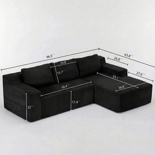 English Elm Corduroy Modular Floor Sectional Low Profile L Shaped Sofa for Living Room Lounge W1919P514107