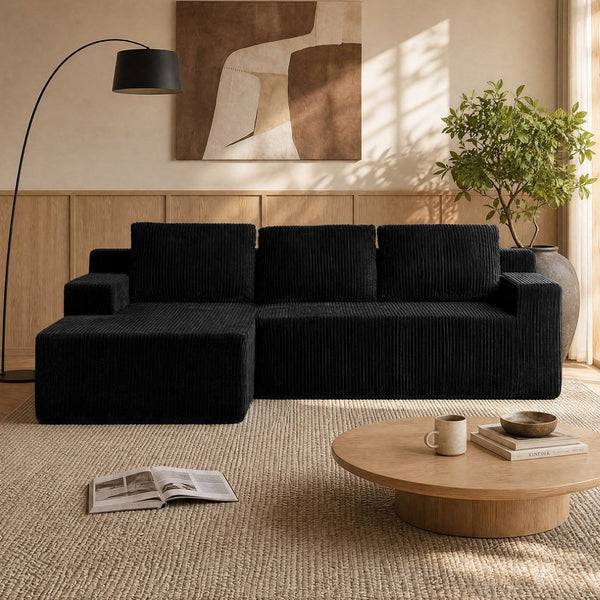 English Elm Corduroy Modular Sectional Floor Sofa Plush L Shaped Chaise Lounge for Living Room W1919P516826