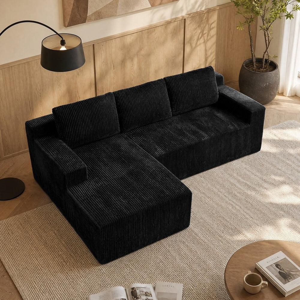 English Elm Corduroy Modular Sectional Floor Sofa Plush L Shaped Chaise Lounge for Living Room W1919P516826