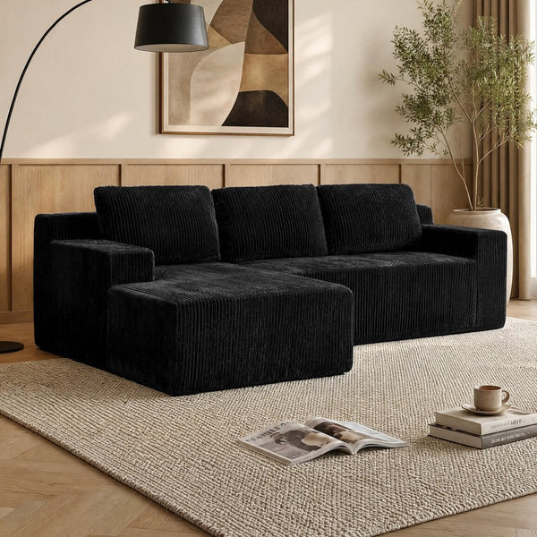 English Elm Corduroy Modular Sectional Floor Sofa Plush L Shaped Chaise Lounge for Living Room W1919P516826