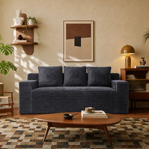 English Elm 72.2" Corduroy Deep Seat Sofa with Memory Foam Fill and Three Lumbar Pillows Included Dark Grey W1919P516834