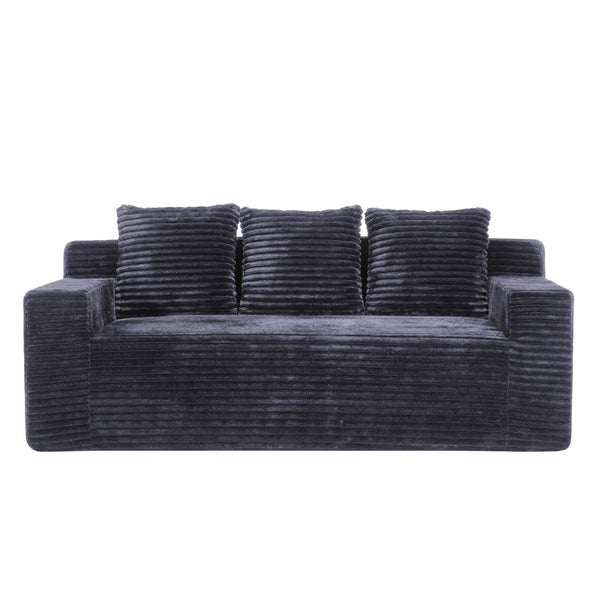 English Elm 72.2" Corduroy Deep Seat Sofa with Memory Foam Fill and Three Lumbar Pillows Included Dark Grey W1919P516834