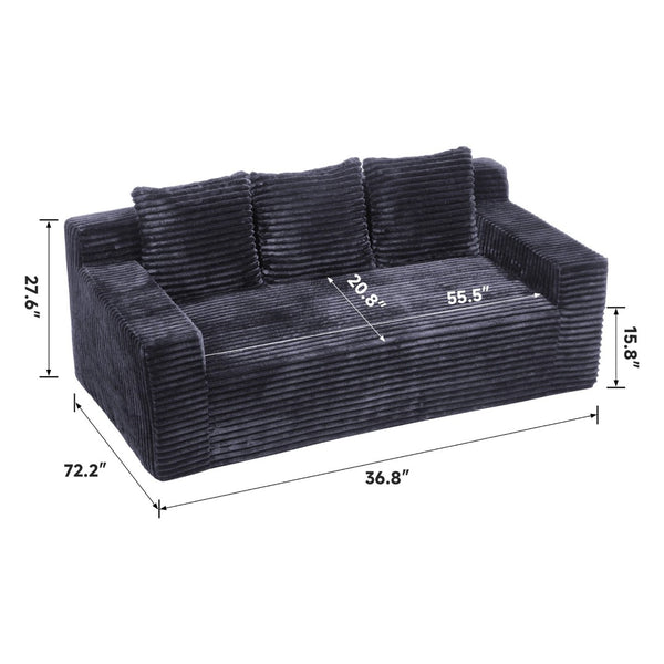 English Elm 72.2" Corduroy Deep Seat Sofa with Memory Foam Fill and Three Lumbar Pillows Included Dark Grey W1919P516834